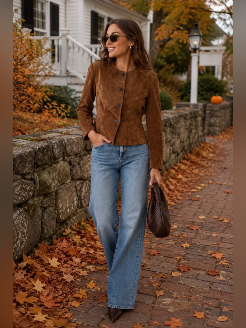 ZARA Flared Hem 100% Suede Leather Jacket in Whiskey Brown Size Small - Picture 4 of 14